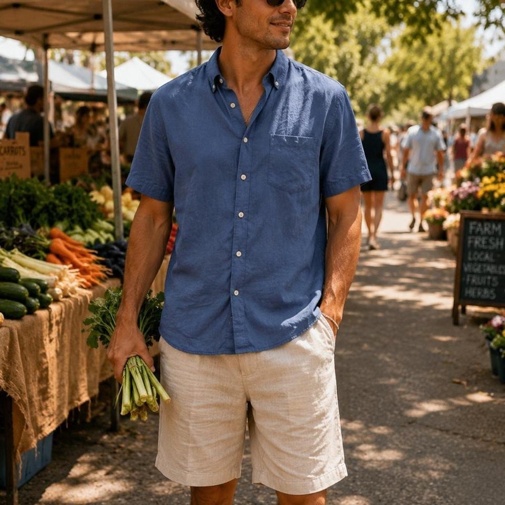 Classic Blue Chambray Short Sleeve Button-Up Shirt | Coastal Preppy Casual